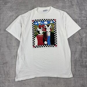 Vintage Cow Shirt Men XL White Family Portrait Farmer Puff Print Single Stitch